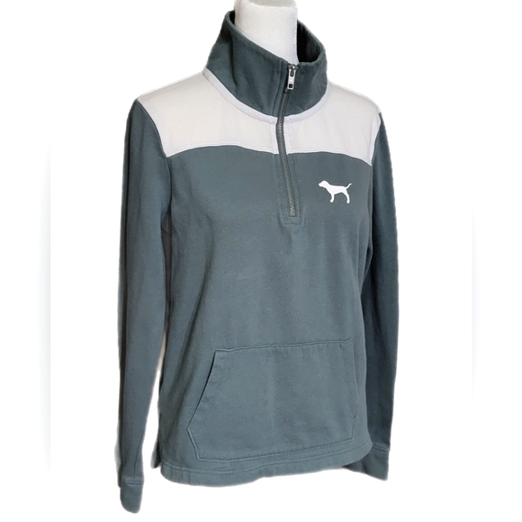 PINK Victoria's Secret Tops - Victoria's Secret PINK 1/4 zip high collar fleece puppy dog sweatshirt pullover